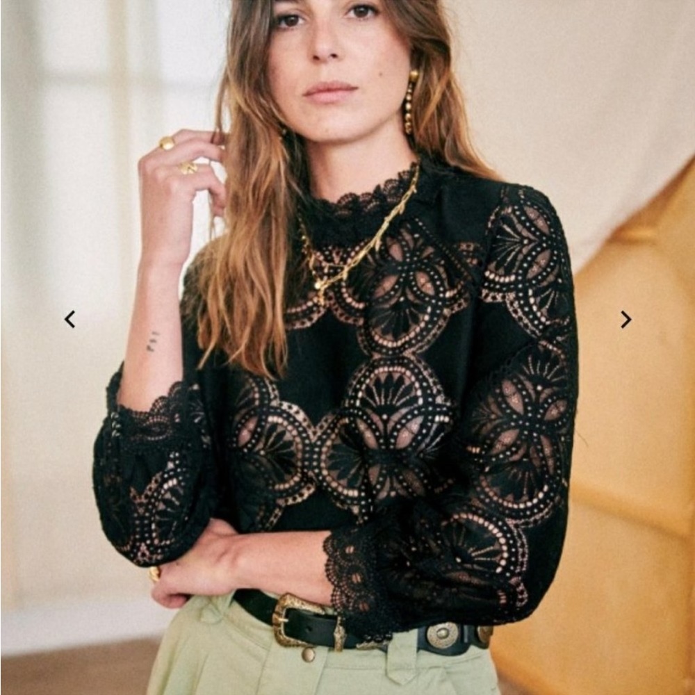 NWT Sezane Bacall Blouse - Black - Size 8